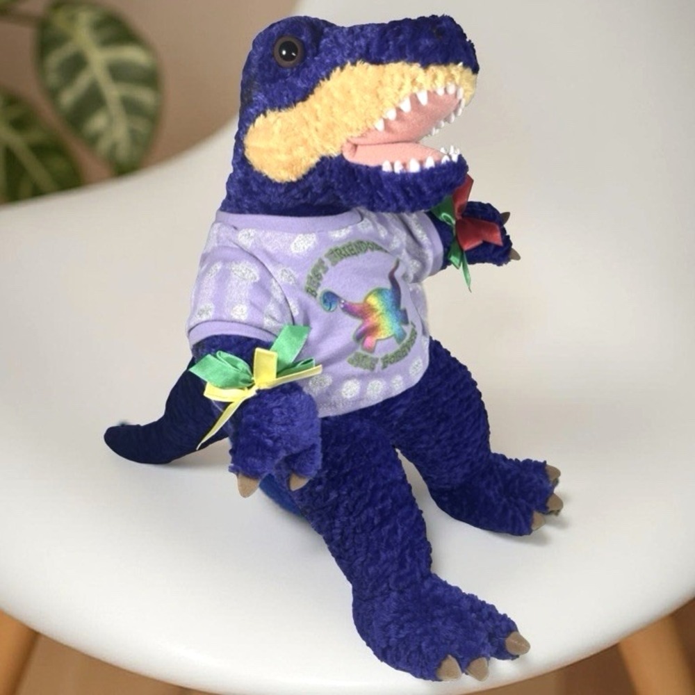 Build A Bear Dinosaur Purple T-Rex Plush Stuffed Animal T-shirt Pom-Poms 16"